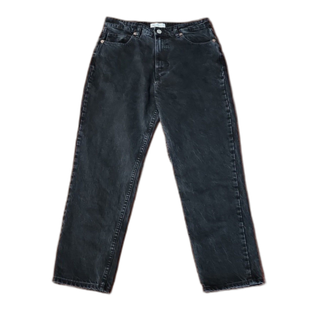 Zara Women’s High Waisted Tapered Mom Jeans, Washed Black, Size 10